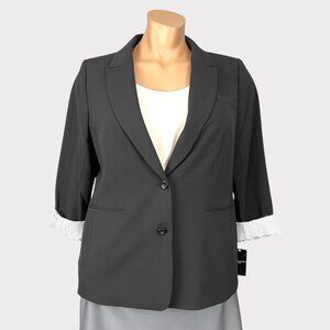 Tahari ASL Womens Plus Black 2 Button Roll Tab Jacket Career Blazer size 18W